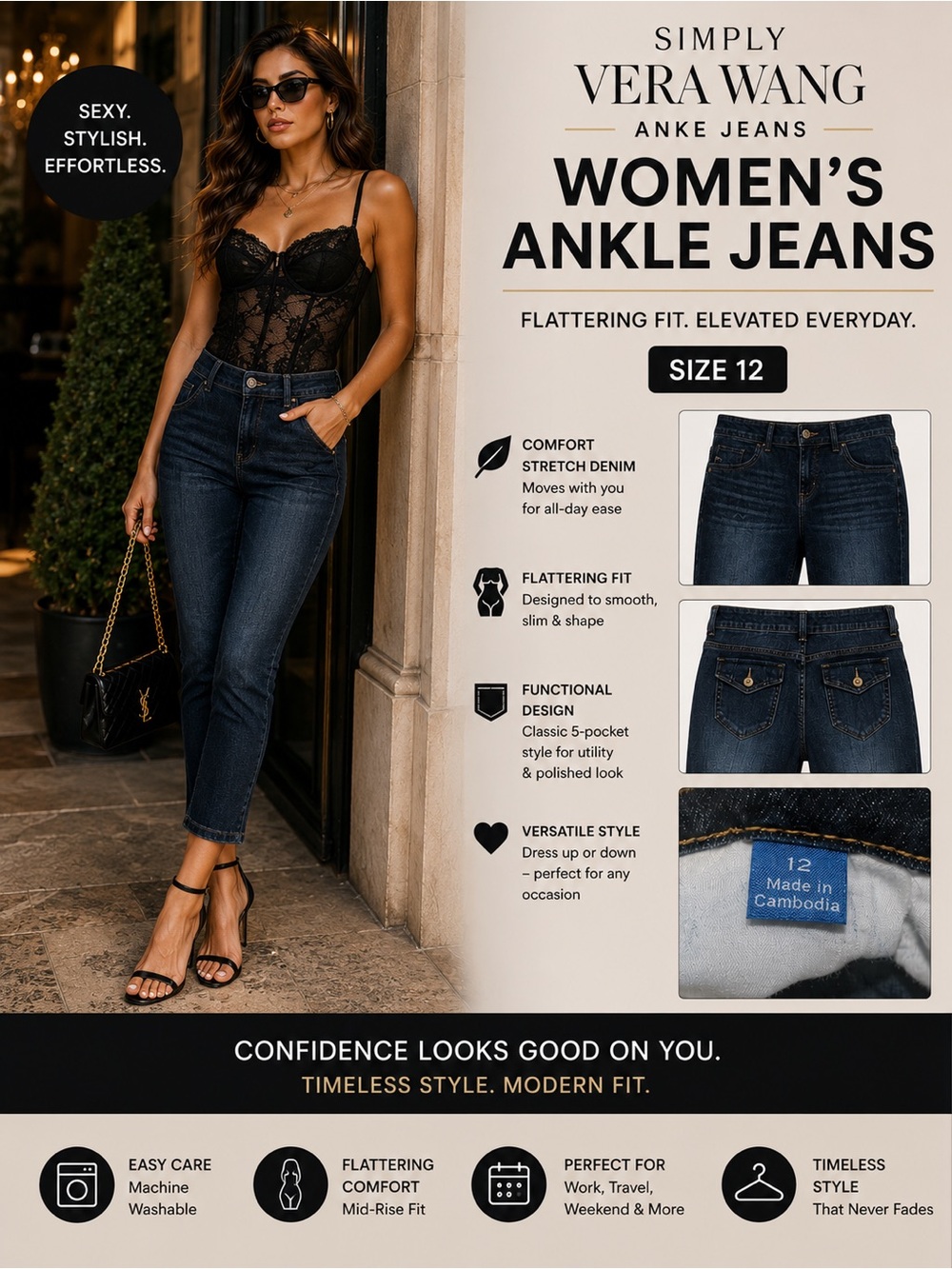 Vera Wang Women's Ankle Jeans — Dark Blue size 12